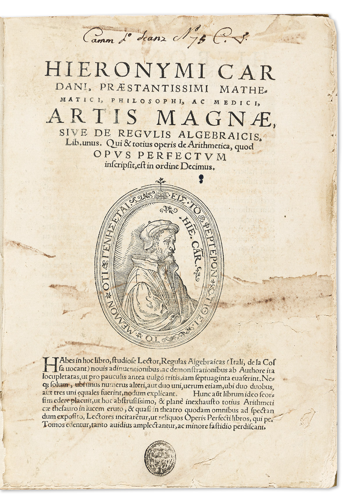 Cardano, Girolamo (1501-1576) Artis Magnae sive De Regulis Algebraicis.